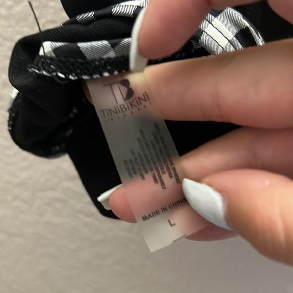 Tinibikini Swimwear Gingham Black White Choker Style V Neck Bikini Top - Picture 10 of 11